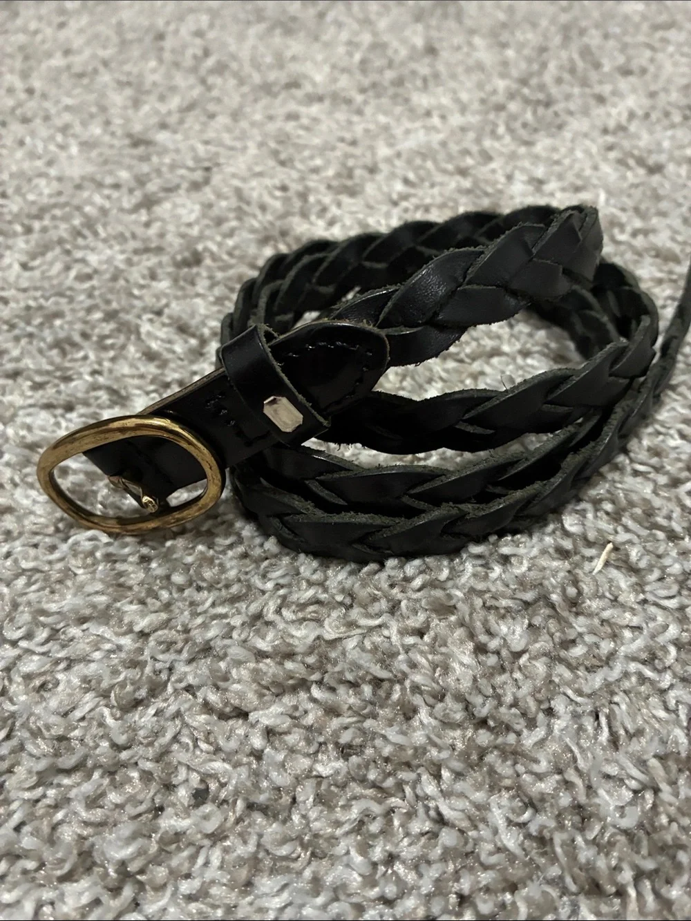 Y2K Old Navy Braided Black Leather Skinny Belt with Gold Buckle